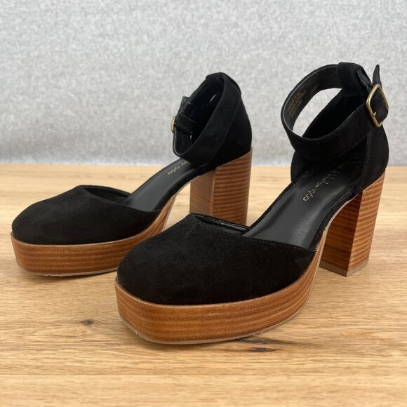 House of Harlow 1960 Shoes - House of Harlow Tanner Platform Block Heels Size 9.5 Black Suede Wood Chunky EUC